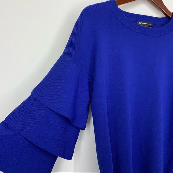INC Macy’s Solid Cobalt Blue Stretchy Dressy Sweater  Tiered Ruffle Sleeve - Picture 3 of 16
